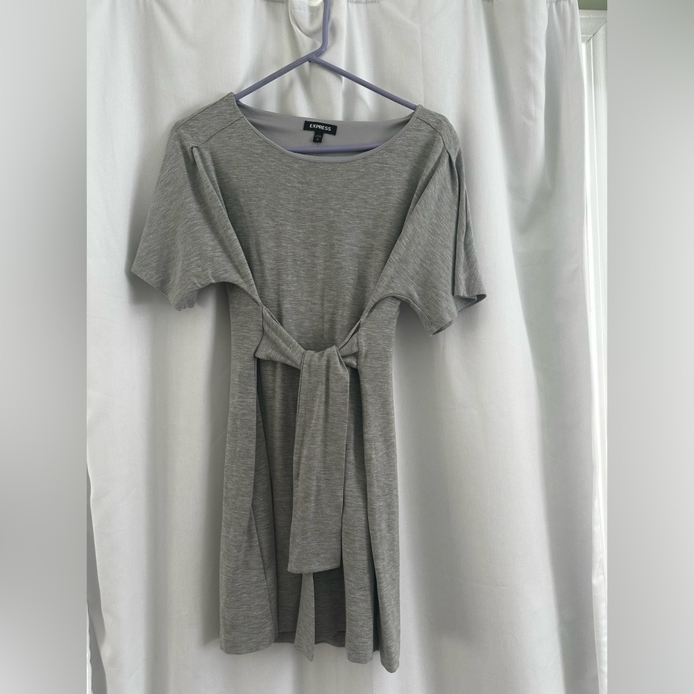 Express Light Gray Tie-Front Dress